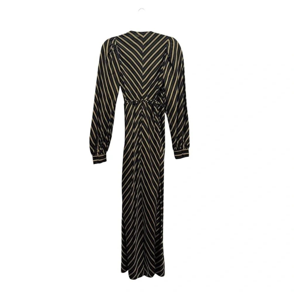 GANNI Striped Long Sleeve Wrap Maxi Dress Size EU 36/S/US 4 Black Gold - Picture 13 of 16